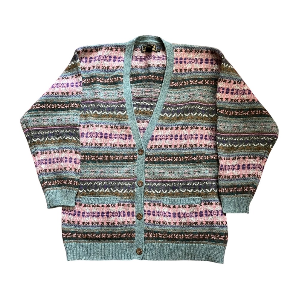 Vintage Eddie Bauer Fair Isle Wool Cardigan Sweater M Gorpcore Cozychic